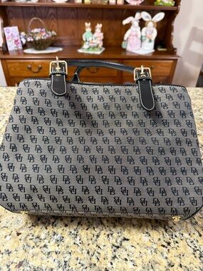 Dooney and Bourke -Grey Top-Handle  Bag with Black Trim -9 x 14 x 3 3/4”